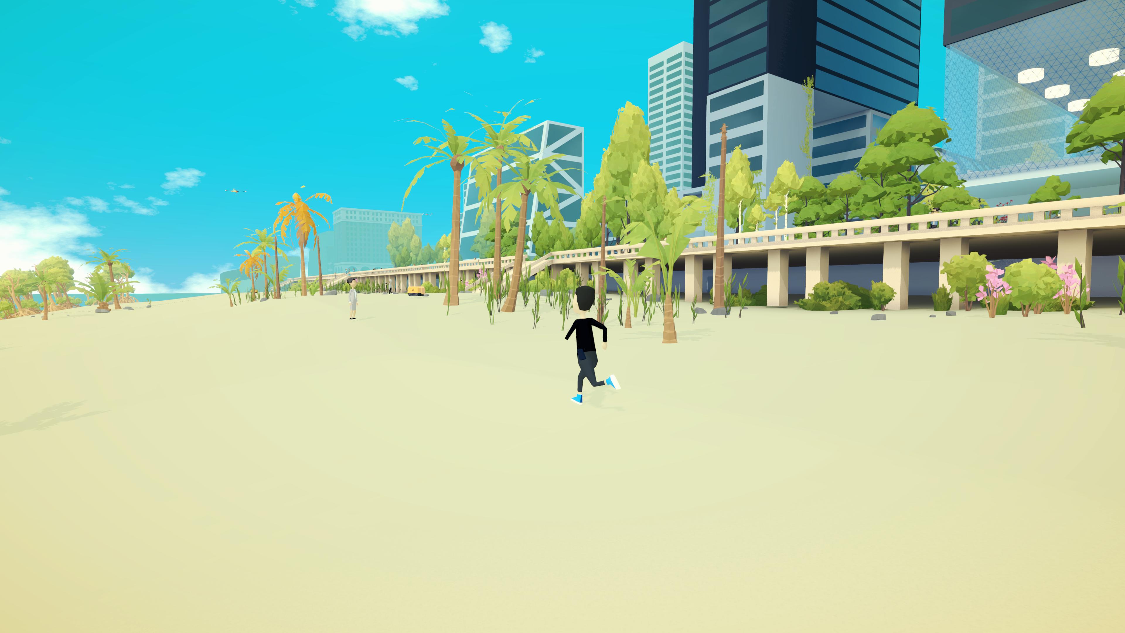 Protagonist running on beach