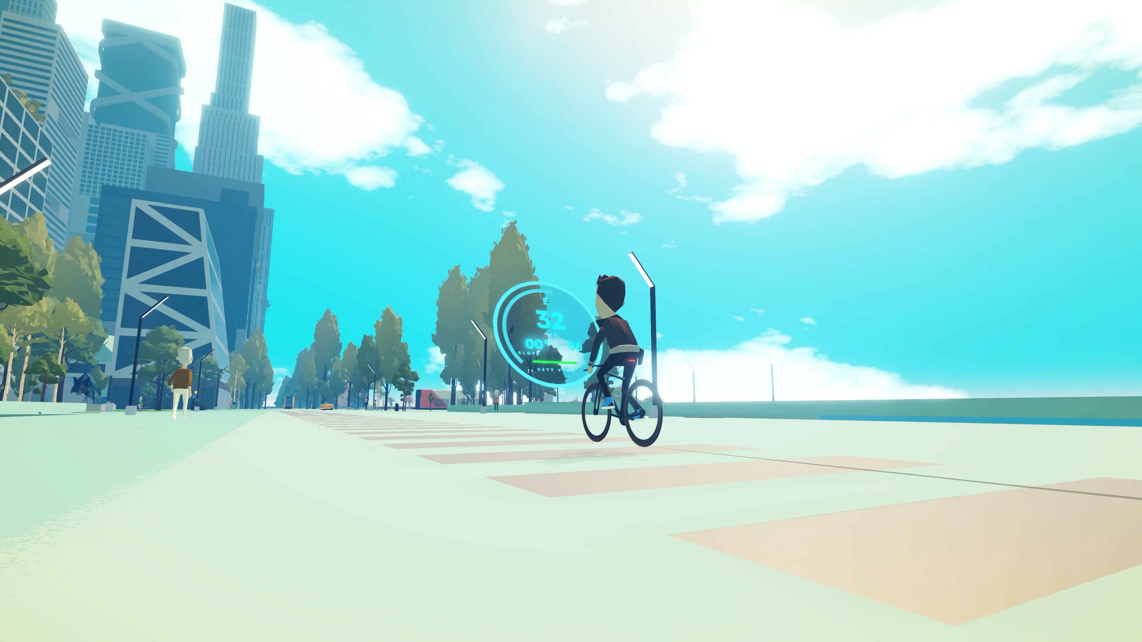 Protagonist riding bicycle