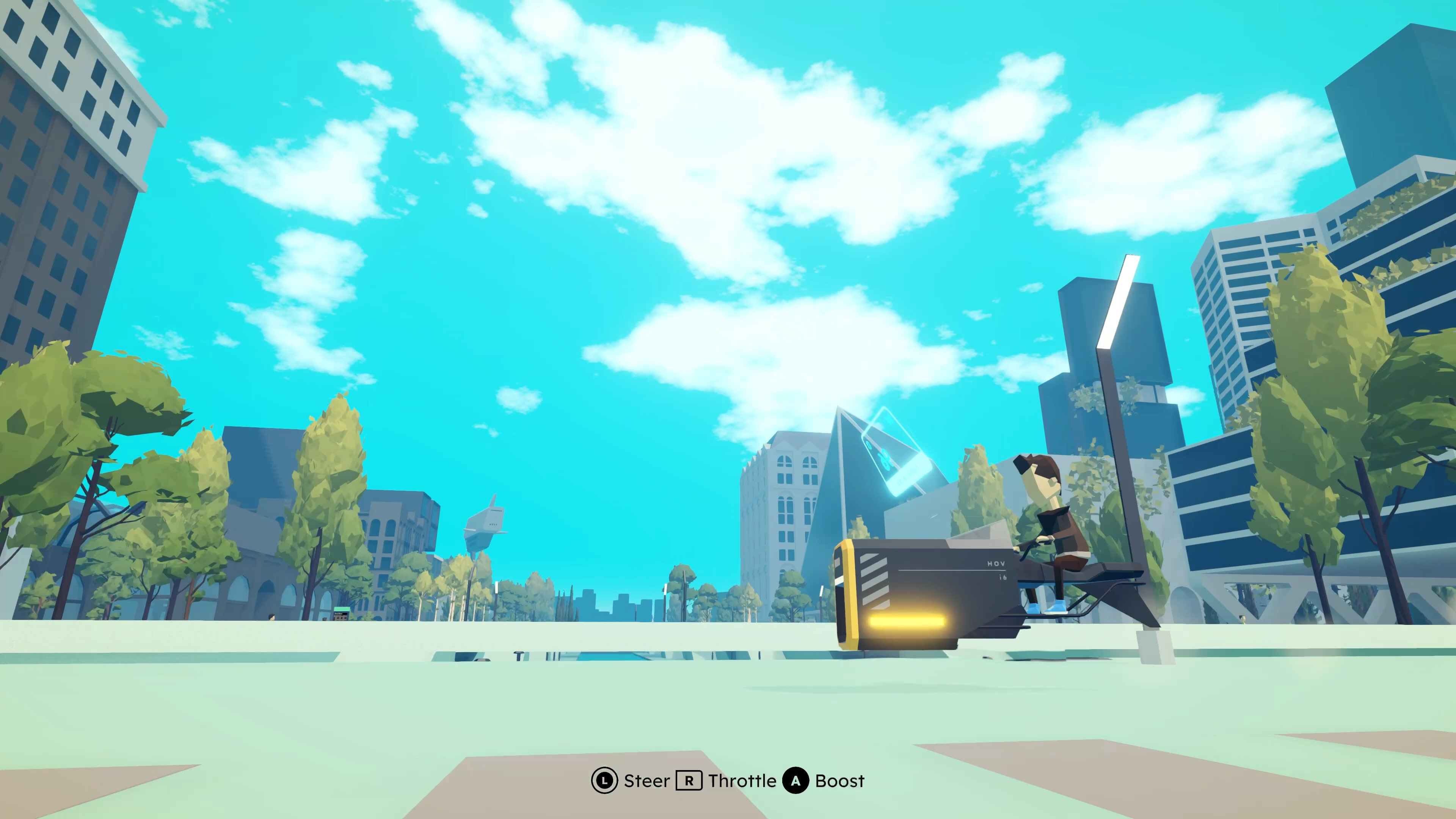 Protagonist riding hoverbike